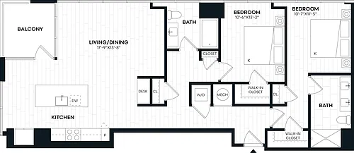 Floor plan 2 Bed/2 Bath-2D