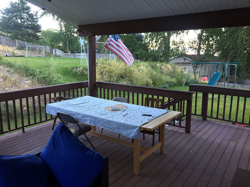 Deck and terraced backyard