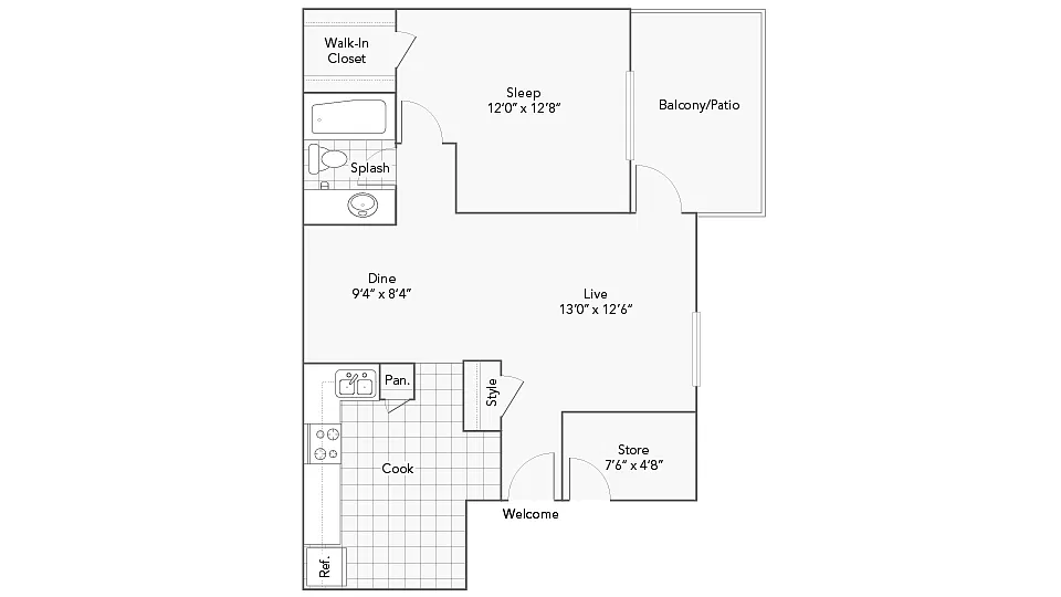 Floor plan 1 Bed 1 Bath C