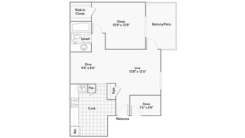 Floor plan 1 Bed 1 Bath C