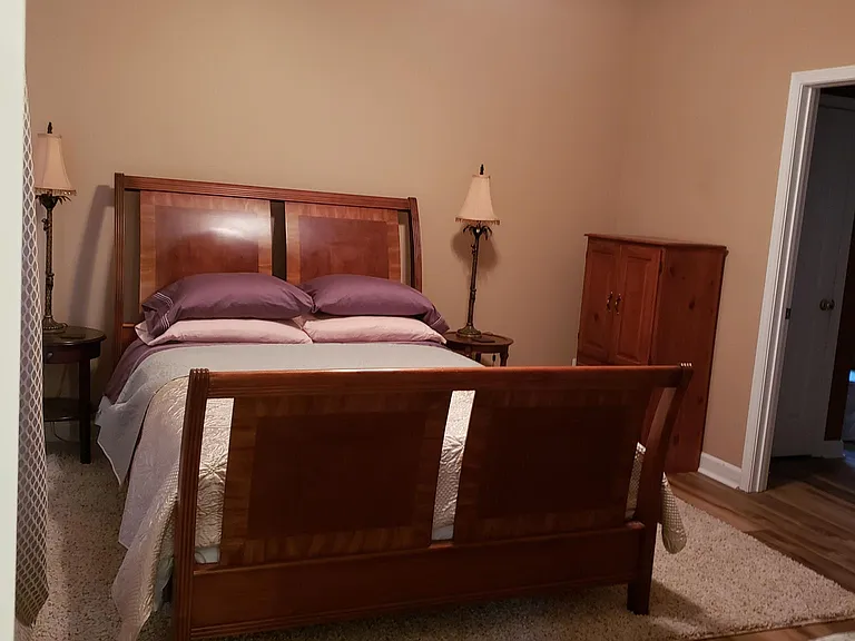 Main Bedroom- brand new queen with large attached bathroom. Smart TV in room.