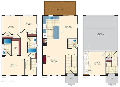 Floor plan 3 Bed/2 Bath TH w/2 Car Garage-Back