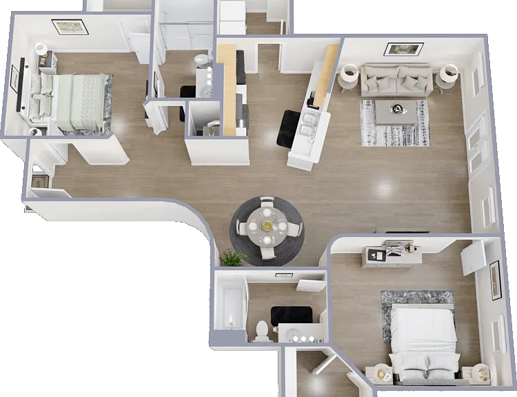 2 Bed 2 Bath I Floorplan Diagram