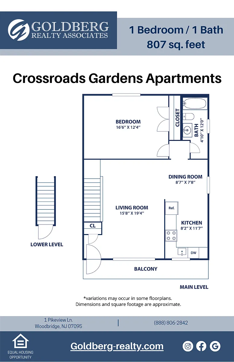Floor plan One Bedroom w/ Large Balcony