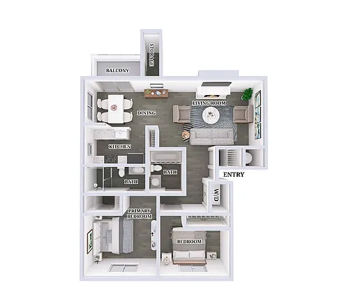 Floor plan 2 BD 2 BA