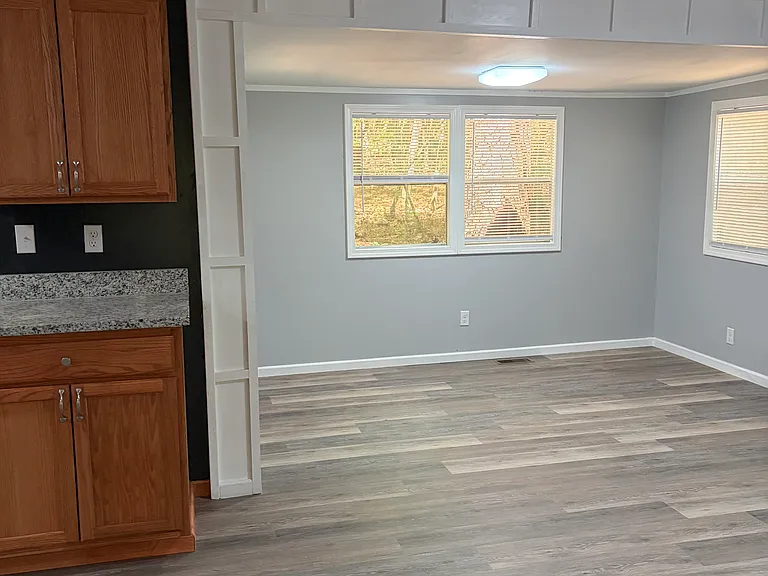 Looking toward living room from kitchen area.