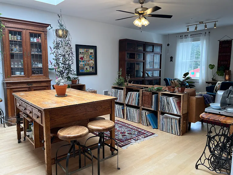 Bring your own kitchen island or dining table and shelving!