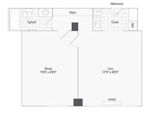 Floor plan 1 BR x 1 BA - C
