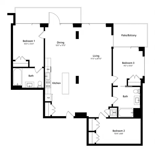 Floor plan 3 Bedroom - 2 Bath | c03