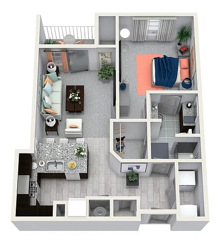 Floor plan 1 Bedroom 1 Bath 734 sqft A7