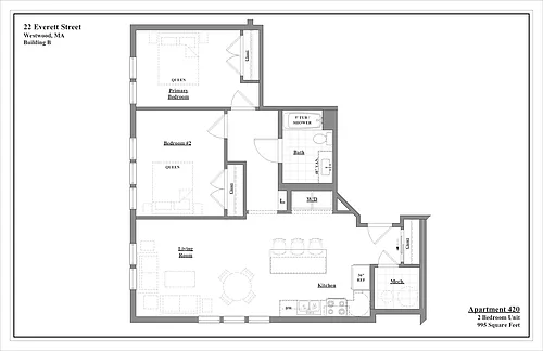 Floor plan 2 Bedroom - 1 Bath Luxury Rental Suite