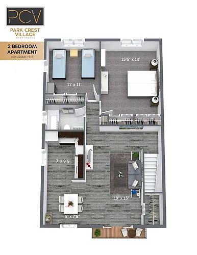 Floor plan 2 Bed, 1 Bath Upgraded
