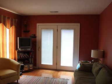 Double doors to deck, from living room