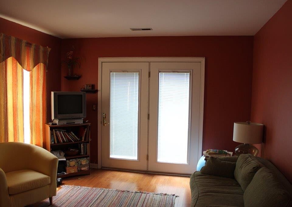 Double doors to deck, from living room