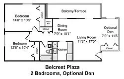 Floor plan 2 Bedroom 1 Bathroom Den