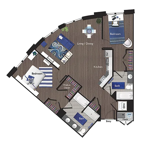 Floor plan Two Bedrooms/Two Bathrooms (C09)