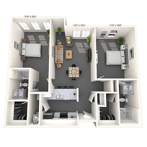 Floor plan Traditional 2x2 1008-1142 SF