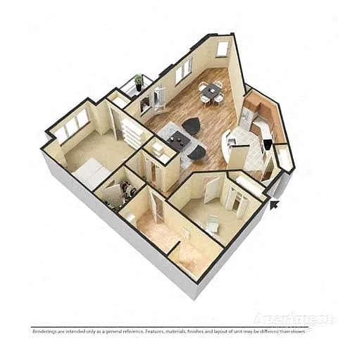 Floor plan 1 Bedroom, 1 Bath with Den