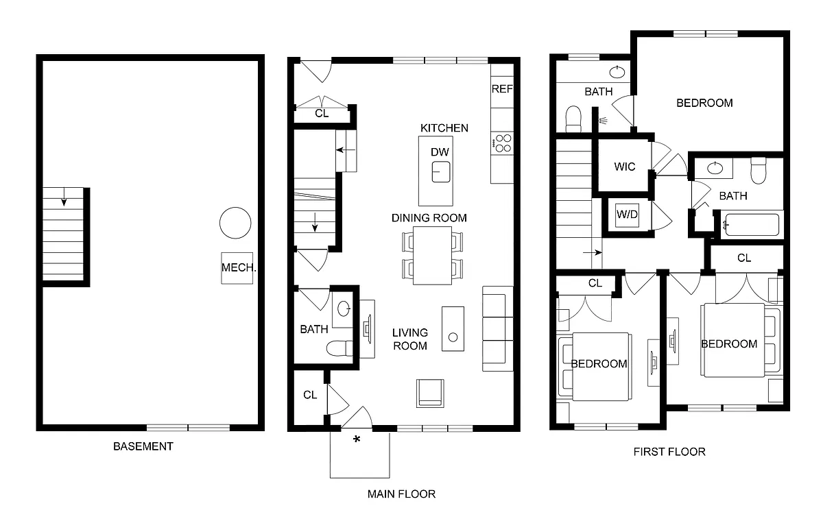 Floor plan 3BD x 2.5BA Townhome