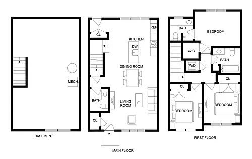 Floor plan 3BD x 2.5BA Townhome