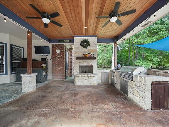 Fireplace for fall and ceiling fans for summer.