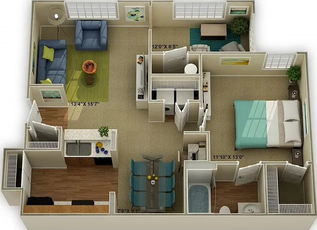The Oakwood with Sunroom One Bedroom Floor Plan The Oakwood with Sunroom One Bedroom Floor Plan