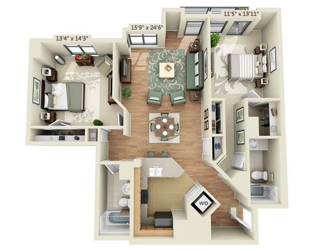 Floor plan 2 BEDROOM TOWER (B2F)