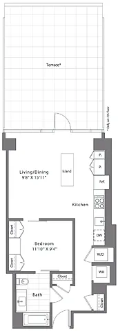 Floor plan 1 Bed - 1 Bath | A01