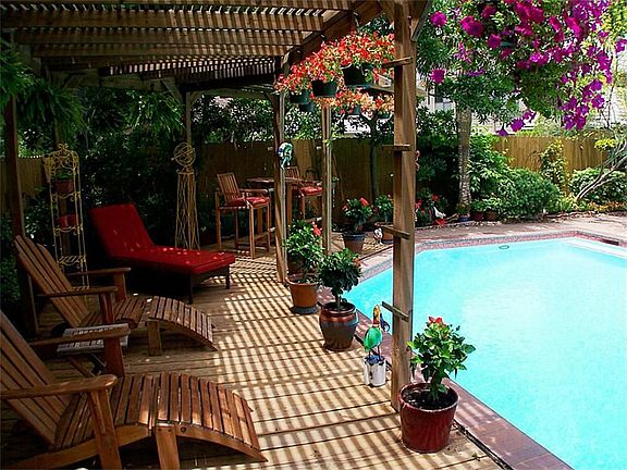 Lattice-covered deck.