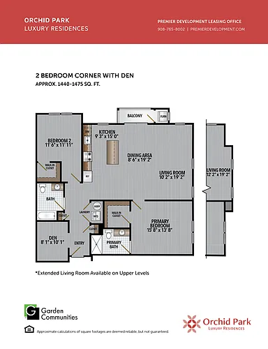 Floor plan $3.02/sq.ft. - Two Bedroom Corner Den