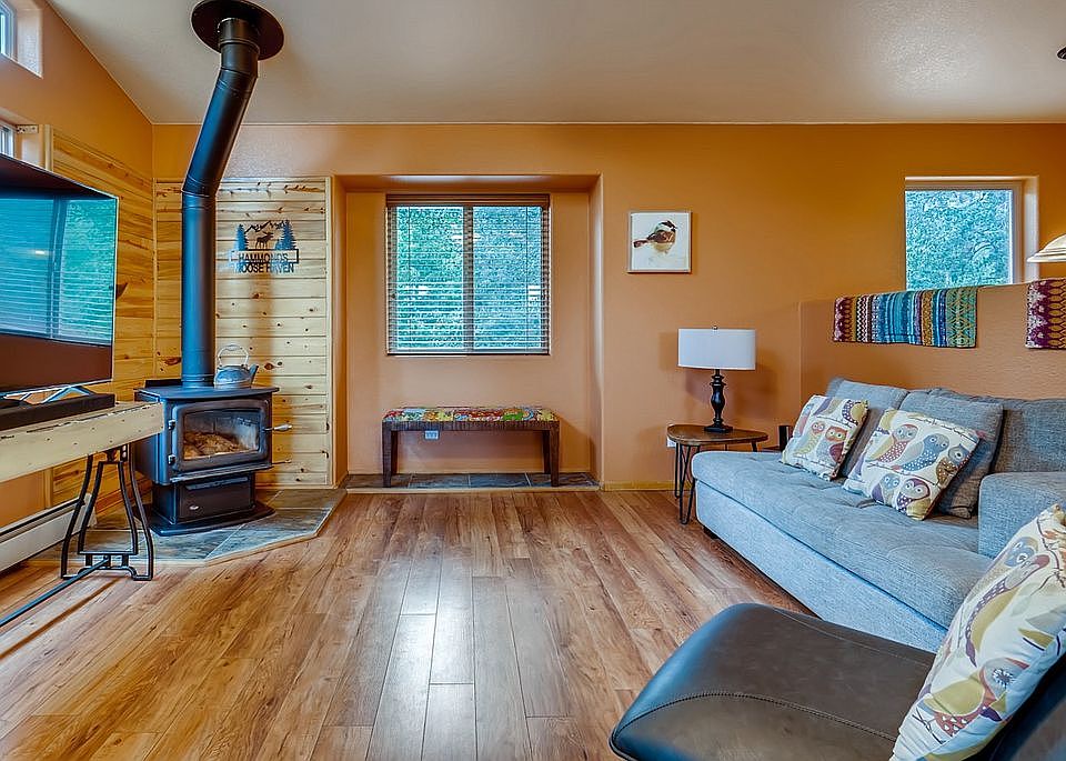 Cozy wood burning fireplace