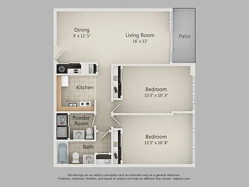 Floor plan 2-Bedroom 1.5-Bathroom
