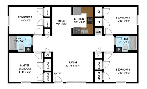 Floor plan 2 Bed - 2 Bath - 2 Bonus Rooms