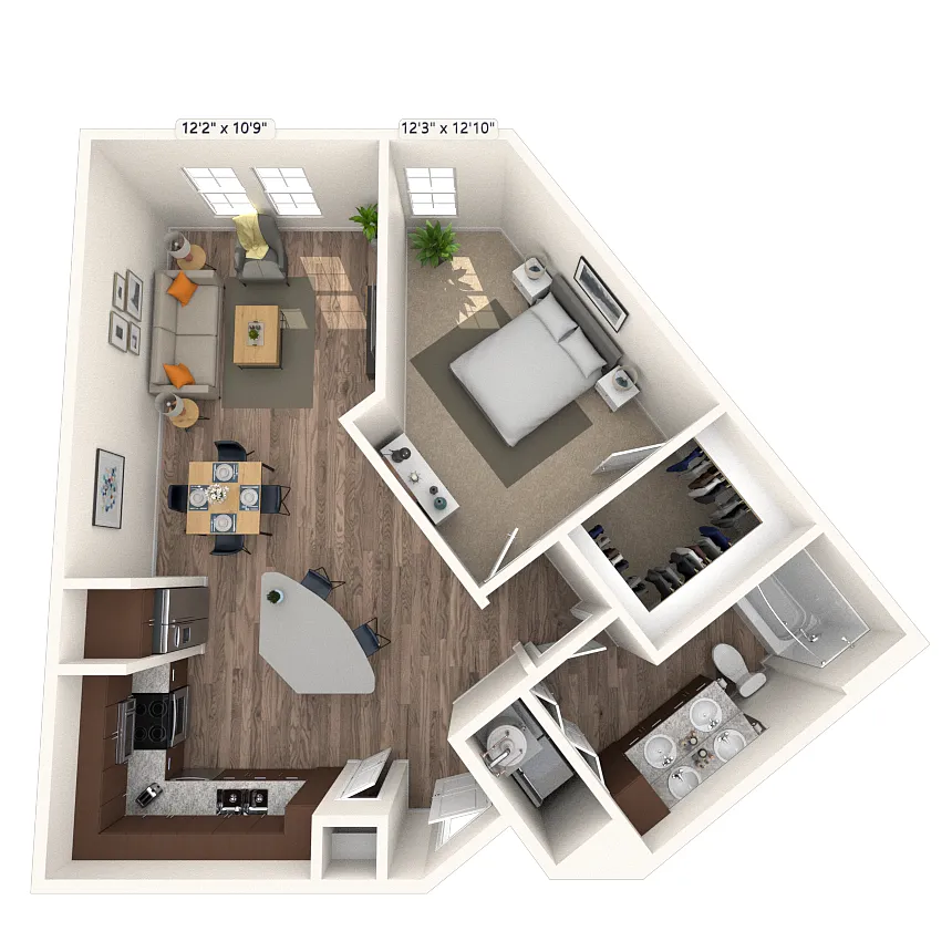 Floor plan Traditional 1x1 792-947 SF