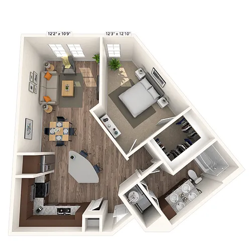 Floor plan Traditional 1x1 792-947 SF