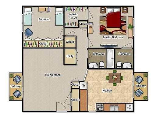 Floor plan Remodeled 2bed, 1.5bath Apartment with W/D