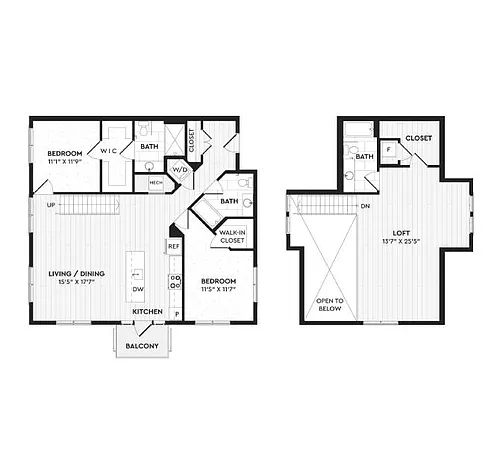 Floor plan B2+L | 2 Bed | 3 Bath | Loft