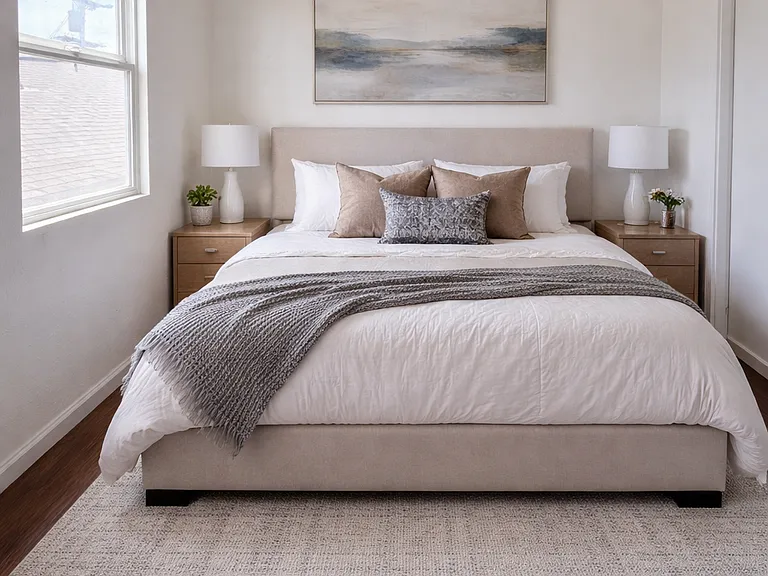 Upstairs bedroom ** VIRTUALLY STAGED. Fits a King Bed.