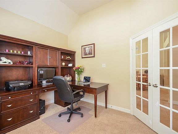 View from the inside of the study with the french doors closed.