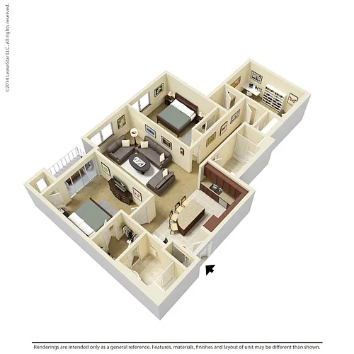 Floor plan 2 Bedroom Den - B7