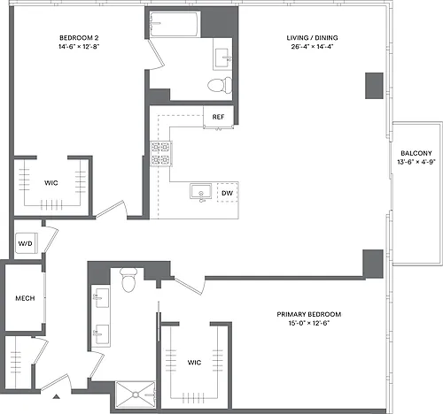 Floor plan 2 Bed/2 Bath-B1J