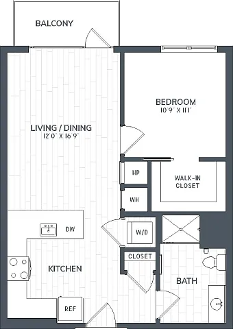 Floor plan A2.1 | 1 Bed | 1 Bath