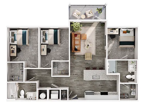 Floor plan 3BR/2BA - Furnished