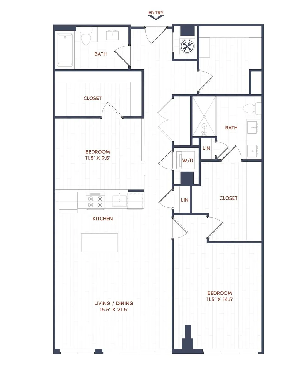Floor plan 2 Bed/2 Bath-B14