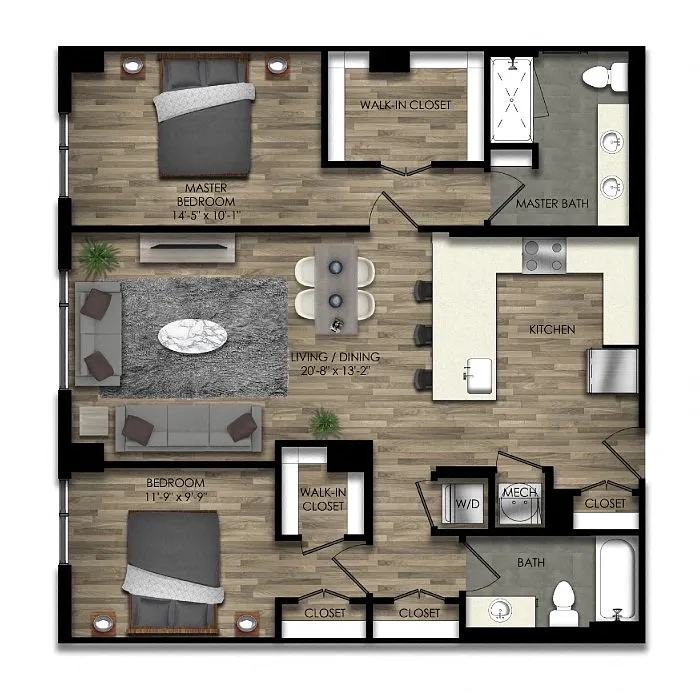 Floor plan 2 Bed/2 Bath-20W