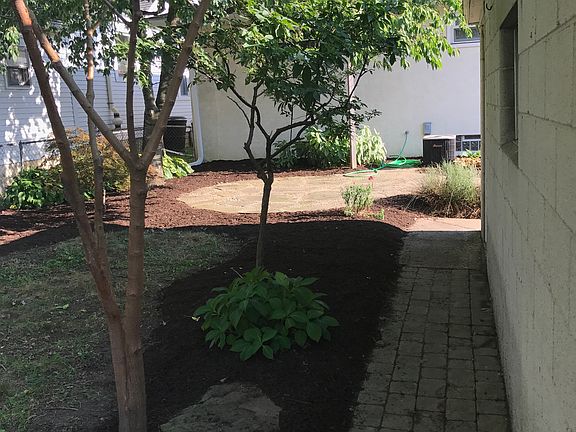 Backyard along garage