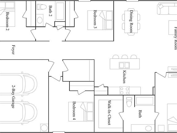 Open floor plan with spacious rooms.