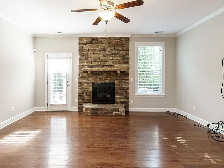 Living area and fireplace