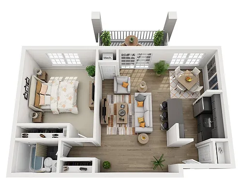 Floor plan 1 BR - 1 BTH Upgraded