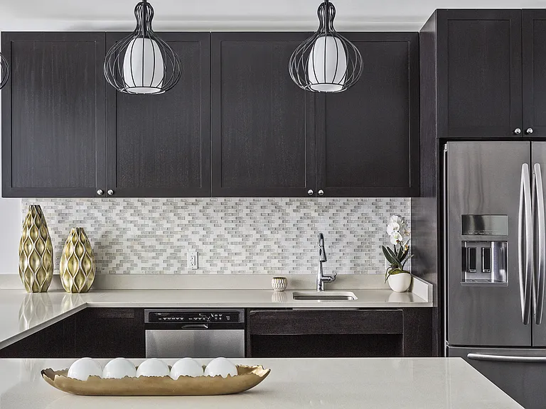 Modern Kitchens with Stainless Steel, Energy Star Appliances with Side-by-Side Refrigerator, Built-In Microwave, Tall Tub Dishwasher and Electric Range